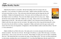 Print <i>Zilpha Keatley Snyder</i> reading comprehension.