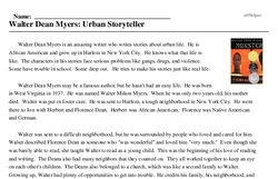Print <i>Walter Dean Myers: Urban Storyteller</i> reading comprehension.