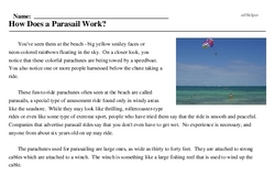Print <i>How Does a Parasail Work?</i> reading comprehension.