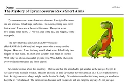 Print <i>The Mystery of <i>Tyrannosaurus Rex's</i> Short Arms</i> reading comprehension.