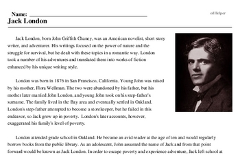 Print <i>Jack London</i> reading comprehension.