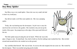 Print <i>Itsy Bitsy Spider</i> reading comprehension.