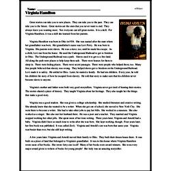 Virginia Hamilton - Reading Comprehension Worksheet | edHelper