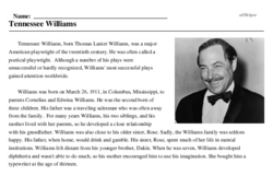 Print <i>Tennessee Williams</i> reading comprehension.