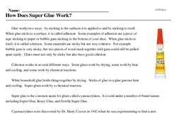 Print <i>How Does Super Glue Work?</i> reading comprehension.