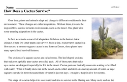 Print <i>How Does a Cactus Survive?</i> reading comprehension.