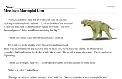 Print <i>Meeting a Marsupial Lion</i> reading comprehension.