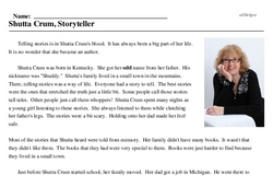Print <i>Shutta Crum, Storyteller</i> reading comprehension.
