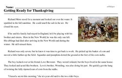Print <i>Getting Ready for Thanksgiving</i> reading comprehension.