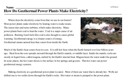 Print <i>How Do Geothermal Power Plants Make Electricity?</i> reading comprehension.