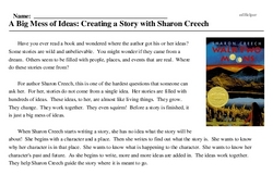 Print <i>A Big Mess of Ideas: Creating a Story with Sharon Creech</i> reading comprehension.