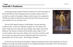 Print <i>Nashville's Parthenon</i> reading comprehension.