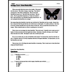 Print <i>Strange Facts About Butterflies</i> reading comprehension.