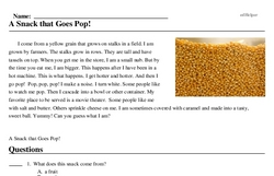 Print <i>A Snack that Goes Pop!</i> reading comprehension.
