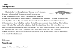 Print <i>Ichthyosaurs</i> reading comprehension.
