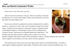 Print <i>How an Electric Generator Works</i> reading comprehension.