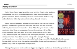 Print <i>Nancy Farmer</i> reading comprehension.
