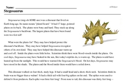 Print <i><i>Stegosaurus</i></i> reading comprehension.