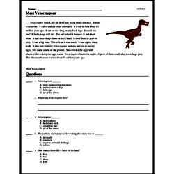 Print <i>Meet <i>Velociraptor</i></i> reading comprehension.