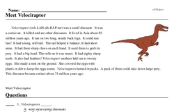 Print <i>Meet <i>Velociraptor</i></i> reading comprehension.