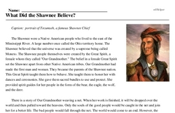 Print <i>What Did the Shawnee Believe?</i> reading comprehension.