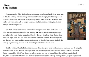 Print <i>Blue Balliett</i> reading comprehension.