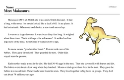 Print <i>Meet <i>Maiasaura</i></i> reading comprehension.