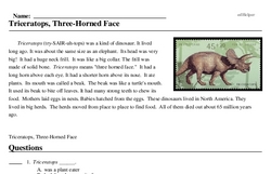 Print <i><i>Triceratops</i>, Three-Horned Face</i> reading comprehension.