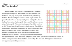 Print <i>Do You Sudoku?</i> reading comprehension.
