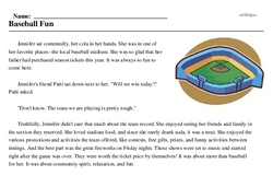 Print <i>Baseball Fun</i> reading comprehension.