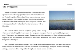 Print <i>The Everglades</i> reading comprehension.