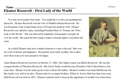 Print <i>Eleanor Roosevelt - First Lady of the World</i> reading comprehension.