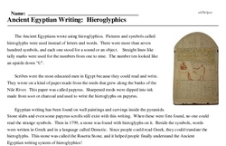 Print <i>Ancient Egyptian Writing: Hieroglyphics</i> reading comprehension.