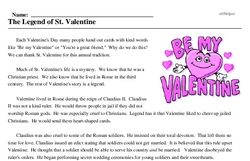 Print <i>The Legend of St. Valentine</i> reading comprehension.