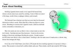 Print <i>Facts About Smoking</i> reading comprehension.
