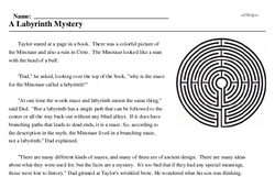 Print <i>A Labyrinth Mystery</i> reading comprehension.