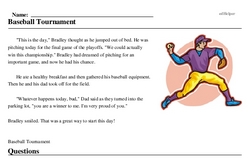 Print <i>Baseball Tournament</i> reading comprehension.