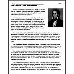 Print <i>Davy Crockett - Born in the Frontier</i> reading comprehension.