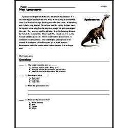 Print <i>Meet <i>Apatosaurus</i></i> reading comprehension.