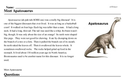 Print <i>Meet <i>Apatosaurus</i></i> reading comprehension.