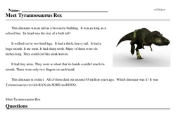 Print <i>Meet <i>Tyrannosaurus Rex</i></i> reading comprehension.