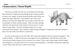 Print <i><i>Chasmosaurus</i>, Chasm Reptile</i> reading comprehension.