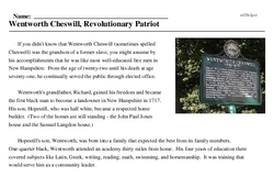 Print <i>Wentworth Cheswill, Revolutionary Patriot</i> reading comprehension.