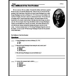 The Childhood of Our First President - Reading Comprehension Worksheet