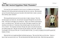 Print <i>How Did Ancient Egyptians Make Mummies?</i> reading comprehension.