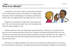 Print <i>What Is an Allergist?</i> reading comprehension.