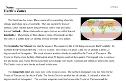 Print <i>Earth's Zones</i> reading comprehension.