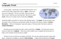 Print <i>Geography Words</i> reading comprehension.