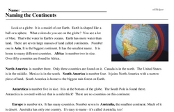 Print <i>Naming the Continents</i> reading comprehension.