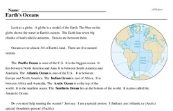 Print <i>Earth's Oceans</i> reading comprehension.